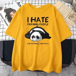 T-shirts pour hommes Panda paresseux Je déteste les gens du matin Dessins animés Vêtements pour hommes Casual T-shirts en coton tout-mathématiques Oversize Mans respirant à manches courtes