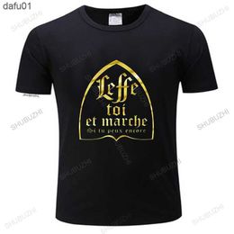 T-shirts voor heren leffe-zelf en lopen als je nog steeds kunt t-shirt Franse tekst Humor bier alcohol drinkliefhebbers EU-maat T-shirt L230520 L230520