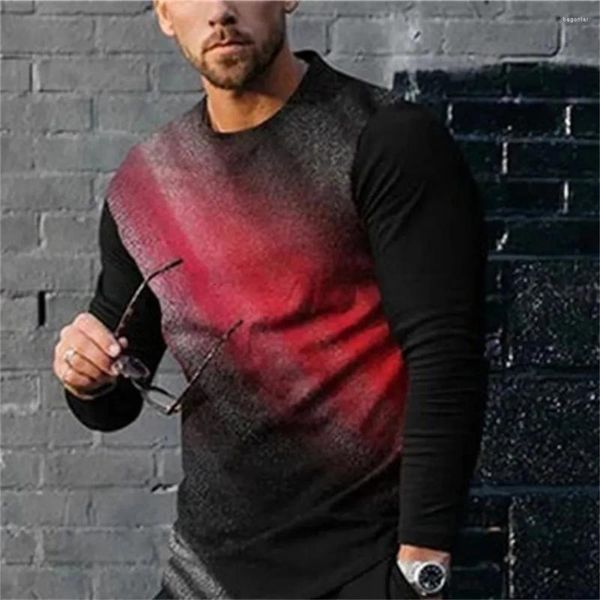 Camisetas para hombre, camisetas de ocio para otoño e invierno, camiseta de manga larga de talla europea a la moda, camisetas con estampado de Rayas, camisetas de cuello redondo