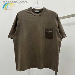 T-shirts masculins loison rétro lavage brun gris gris erd t-shirt tissu lourd coton t-shirt à manches courtes femme endommagée Q240425