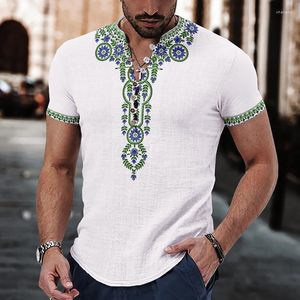 Heren T-shirts Vrije tijd Korte mouw V-hals Dichtgeknoopte T-shirts Heren Lente Zomer Mode Patchwork Patroon Print Tops Herenkleding Casual