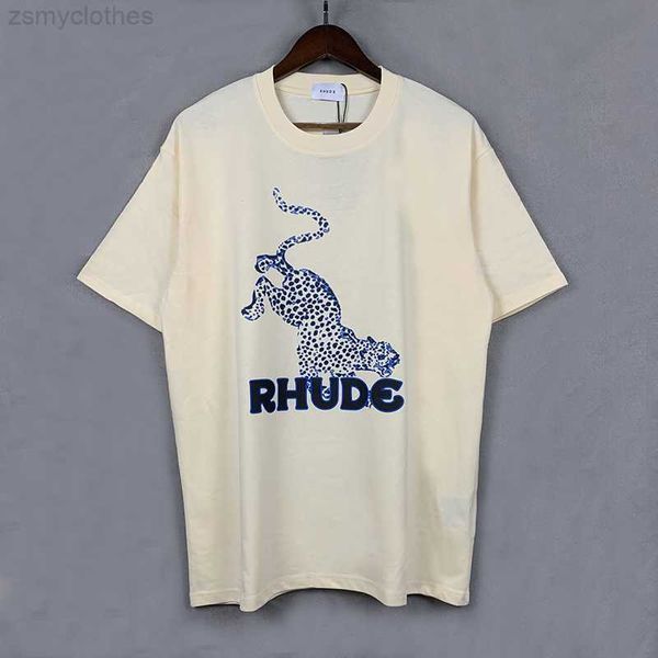 Camisetas para hombres Estampado de leopardo RHUDE T Shirt 2022 Hombres Mujeres Rhude Camiseta de alta calidad Streetwear Tops de algodón Tee