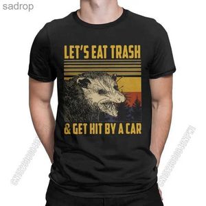 T-shirts voor heren laten afval opossum t-shirt heren, pure katoenen t-shirt bemanningskraag geraakt door auto t-shirt modieuze topxw