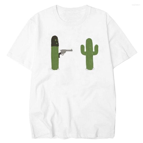 Camisetas para hombre LettBao Cactus con pistola, camisa con cuello para hombre, camiseta informal básica, camiseta de algodón de manga corta, camiseta elástica con estampado divertido