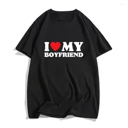 Camisetas para hombre Letra I Love My Boyfriend Camisetas estampadas Hombres Mujeres Camisa de algodón de manga corta Ropa de calle Harajuku Camisetas unisex Tops Ropa