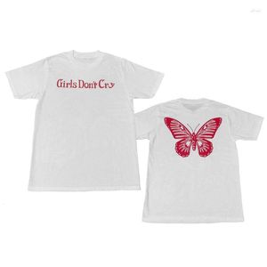 T-shirts pour hommes T-shirt imprimé lettre et motif papillon en coton pour femmes Mode Cool Couple T-shirts Y2k Street Top