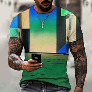 T-shirt à manches courtes pour hommes, combinaison de lettres et de rayures, décontracté, à la mode, col rond 3D, Texture Simple, vêtements de rue
