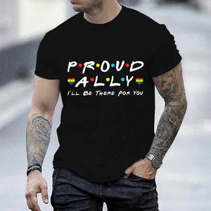 T-shirts masculins LGBT T-shirt fier allié mal être là pour vous arc-en-ciel t-shirts Mois de fierté T-shirts gay amateurs de couples assortis t-shirts T240506