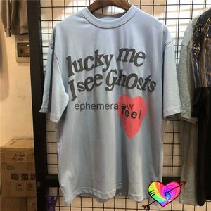 Camisetas para hombres Light Blue Me T-shirt Hombres Mujeres Hip Hop Veo Ghost Tee Red Heart Print Tops Hip Hop W Manga cortaEphemeralew