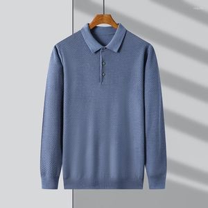 Camisetas para hombres Luz de lujo de gama alta Moda Polo de lana Manga larga 2023 Otoño Negocios Casual Solapa Camiseta Tejer Slim Fit Top
