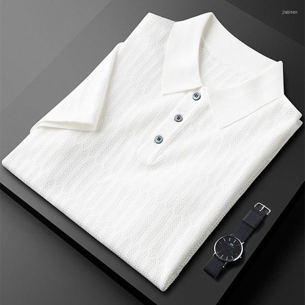 T-shirts pour hommes légers de luxe de haute qualité T-shirt tricoté respirant creux pour hommes à manches courtes 2023 été Simple Jacquard Polo décontracté