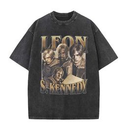 T-shirts masculins Limited Leon S Kennedy Graphic tee-shirt 90s Resident Evil 4 Vintage Wash T-shirt Y2K Mens Gothic Vêtements Extra Large T-shirtl2403