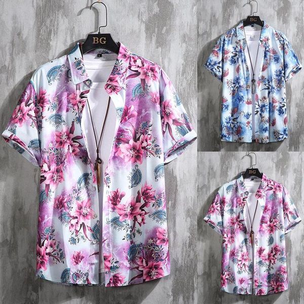 Camisetas para hombres Ropa de lino Hombres Niza Casual Manga corta Cuello Impresión Camisa Suelta