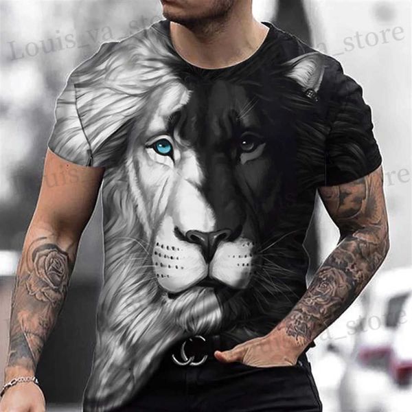 T-shirts masculins Lion Fighting Animal Beast Fierce Lion Print 3D T-shirt Nouvel Summer Mens surdimensionné surdimension