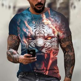 Camisetas para hombre Camiseta con estampado de león Patrón de leopardo tigre 3D Manga corta Verano Hombres Secado rápido Ropa cómoda informal grande