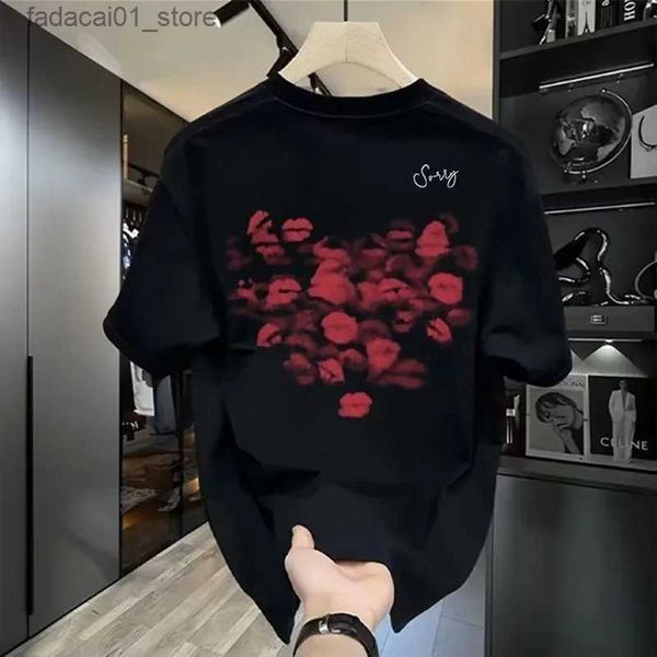 Camisetas para hombres Impresión de labios Amor Camiseta de algodón Verano Hombres Mujeres Impresión creativa Manga corta Cuello redondo Tops de gran tamaño Harajuku Tees Y2K RopaQ240116