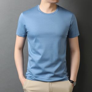 T-shirts pour hommes Ammoniac liquide sans repassage mercerisé pur coton couleur unie col rond t-shirt à manches courtes pour hommes 230504