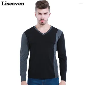 Heren t shirts liseaven v nek lange mouw t-shirt Koreaanse mode katoen slanke montaat shirt casual tops tees plus size 4xl 5xl