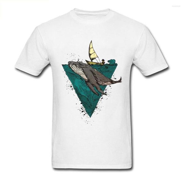 Camisetas para hombre, camiseta para hombre, camiseta con pintura de tinta geométrica de ballena, camiseta con diseño de dibujos animados impresionantes, camisetas para adultos, ropa blanca familiar