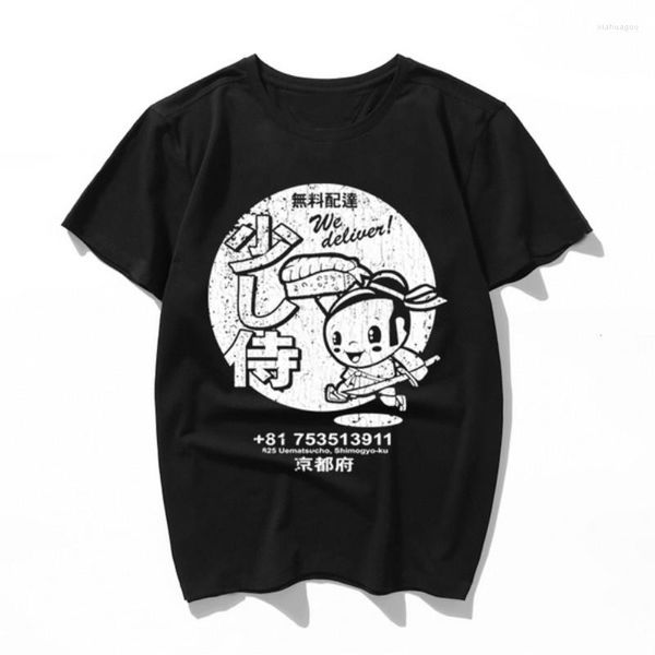 Camisetas para hombre Little Samurai Sushi Vintage Look Kawaii Ulzzang Harajuku Camiseta estética Impresión de dibujos animados Camisetas de manga corta Camisetas coreanas Ne
