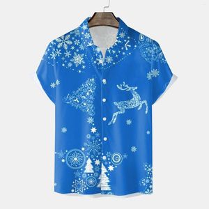 Camisetas de hombre Botón largo abajo Hombres Casual Manga corta Otoño Invierno Navidad 3D Impreso Moda Top Blusa