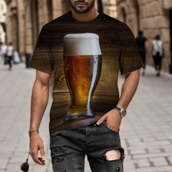 Camisetas para hombres Hombres largos 2023 Cuello redondo Moda suelta Calle Cerveza Burbuja 3D Impreso digital y manga de mujer atlética