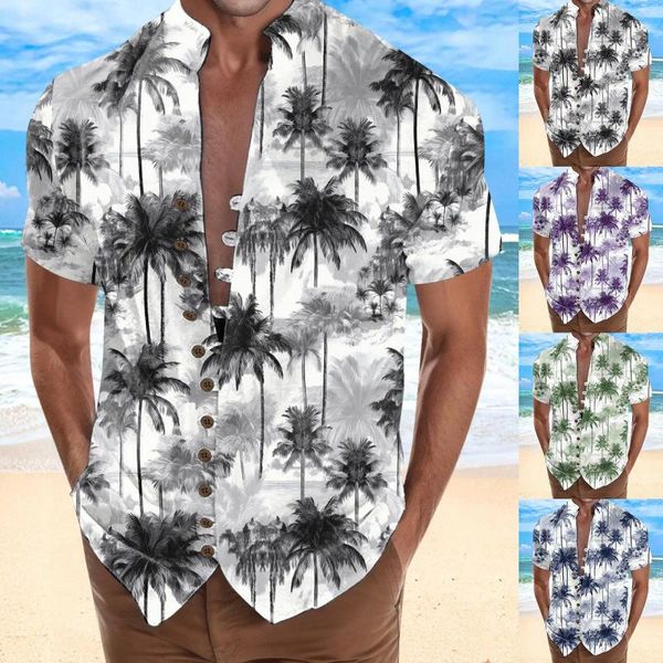 Camisetas de manga larga con botones para hombre, camisa de vacaciones en la playa, ropa para correr con cuello levantado y puños