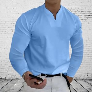 T-shirts pour hommes à manches longues décontractées de couleur unie de base en V Vêtements de travail confortables