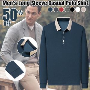 Men's T Shirts Long Sleeve Casual Polo Shirt Turn-down Collar Comfortable Cotton Waffle T-shirt Business Contrast Line Classic Easy Match