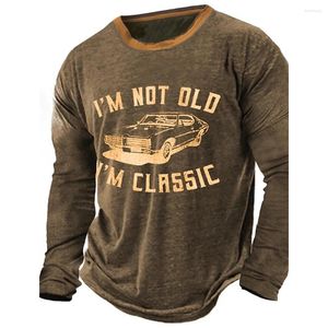T-shirts pour hommes à manches longues graphiques 3D Vintage Muscle Car Sports de loisirs en plein air T-Shirt Fitness rétro classique manches