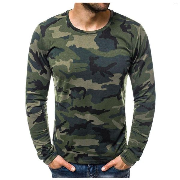 T-shirts pour hommes à manches longues Jungle Camouflage Impression T-shirt à manches longues pour hommes Pull Imitation Coton Materi