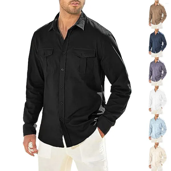 T-shirt à manches longues pour hommes, chemise décontractée froissée en coton et lin, justaucorps à la mode, pantalon en velours côtelé, barboteuse, t-shirt court