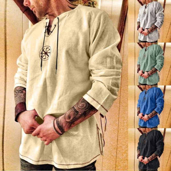 Camisetas de manga larga para hombre, para correr, para otoño e invierno, para viajes de ocio, algodón, lino, Vintage, sin capucha, con cordón, Spandex Scrubs