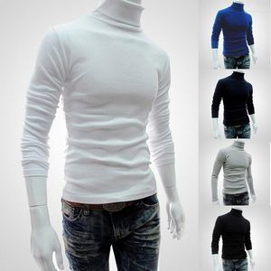 T-shirts pour hommes à manches longues uni col haut pull à col roulé pull d'hiver hauts