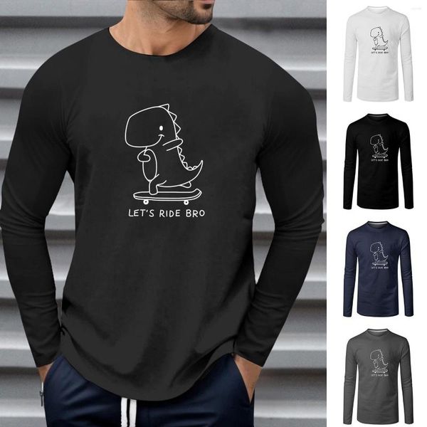 Camisetas para hombre, manga larga, cuello redondo, LET'S GO BRO, camiseta con estampado divertido, camiseta transpirable de microfibra para hombre grande