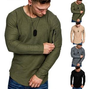 T-shirts pour hommes à manches longues col rond poche zippée T-shirt uni pull multi couleurs