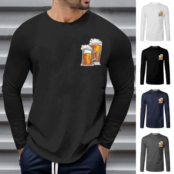 T-shirts pour hommes à manches longues col rond chemise respirant bière imprimés drôles haut lourd pour hommes V