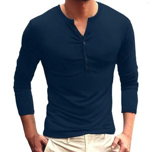 T-shirts voor heren Lange mouw Effen kleur Knop V-hals Shirt 95 Katoen 5 Spandex Heren Plain Pack Cool For