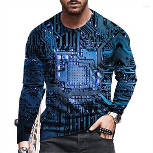 T-shirts voor heren T-shirt met lange mouwen 3D-printen Elektronische chip Cool O Neck Fashion Casual Sports Oversized Top