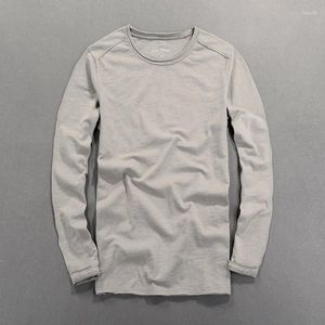 T-shirts pour hommes T-shirt à manches longues pour hommes décontracté basique coton T-shirt couleur unie col rond hauts pull mâle gris t-shirts vêtements