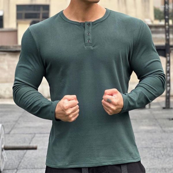 Camisetas para hombres Camiseta de manga larga para hombres Sport Top de fitness de cuello O-cuello de secado rápido con elástico transpirable Otoño e invierno