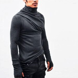 T-shirts pour hommes T-shirt à manches longues printemps et automne personnalité gants à col haut style mince haut de grande taille