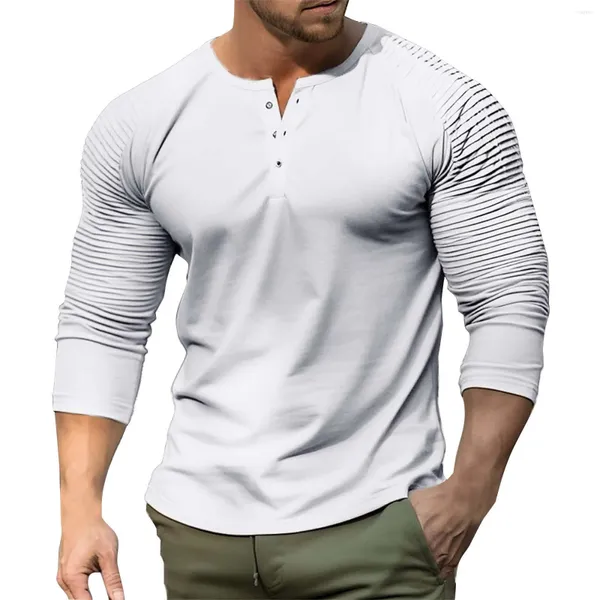 Camisetas para hombres camiseta de manga larga primavera verano color sólido fit de moda henley necio transpirable ropa casual