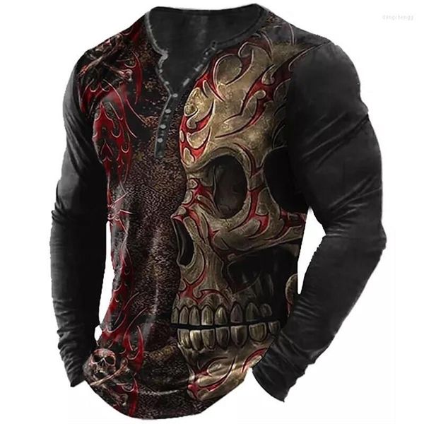 T-shirts pour hommes T-shirts à manches longues pour hommes 3d Skull Print Tops Retro Chemise pour hommes Overiszed Tee Vêtements Camiseta