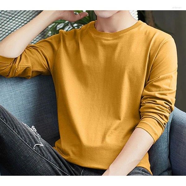 Camisetas para hombre Camisetas de manga larga para hombre Camisetas básicas de algodón de Color sólido Camiseta ajustada para hombre talla grande 4XL ropa de calle para hombre R28