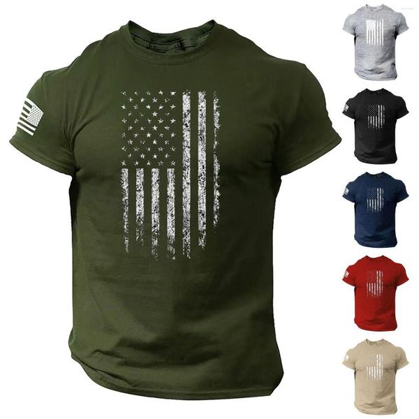 T-shirts pour hommes Chemises thermiques à manches longues Men Summer US Flag Logo Fitness Casual Fitness 3D Mentide imprimé Plain