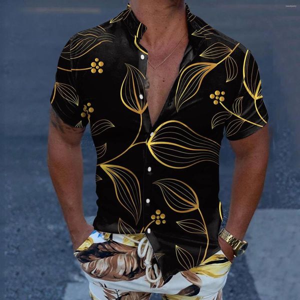 Hommes t-shirts à manches longues tunique chemise hommes décontracté court printemps été col rabattu 3D imprimé col boutonné grand et grand