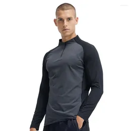 T-shirts pour hommes à manches longues demi-zip costume d'entraînement aérobie course fitness haut de sport au printemps et en automne