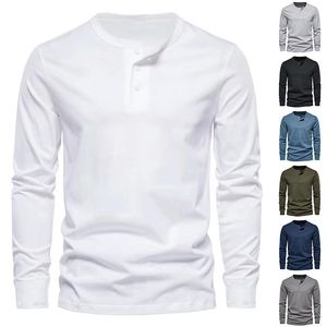 T-shirts pour hommes Chemise Henry à manches longues, poids lourd européen et américain Vintage Tough Guy Vêtements pour hommes Coupe ajustée Col rond Hauts à manches longues pour hommes T-shirts