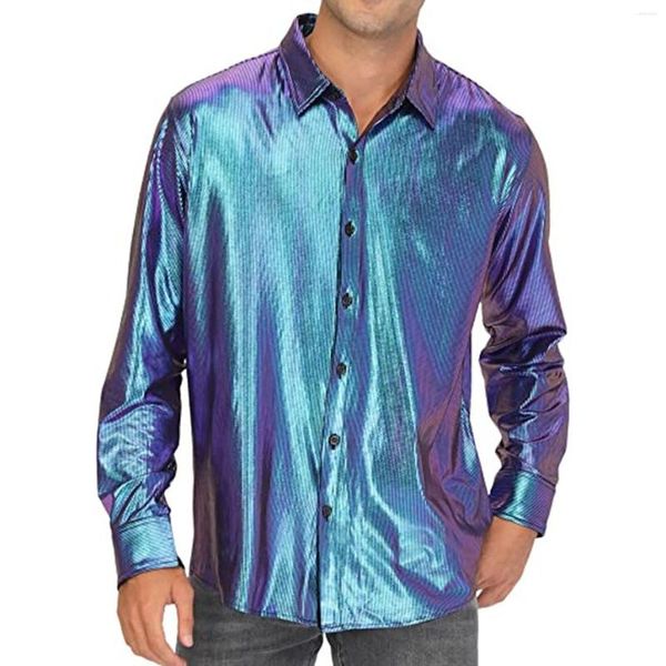 Camisetas para hombres Lapa de manga larga Botón de moda de la camisa de bolos